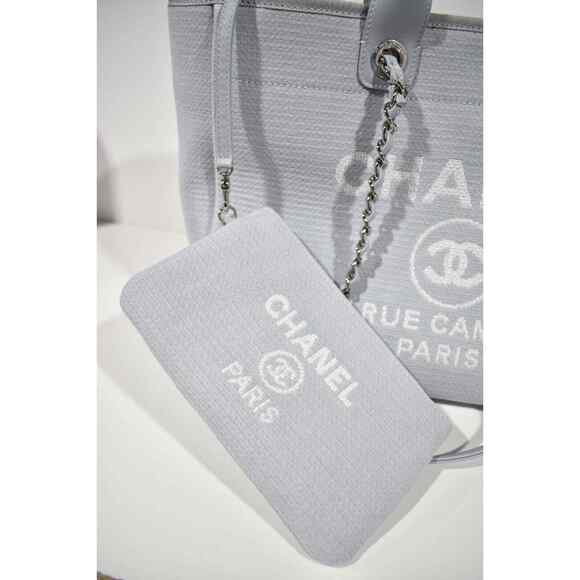 Chanel 22S Deauville Grey Large Shopping 30cm 2Way Silver Chain Handle Tote Bag - Picture 6 of 12